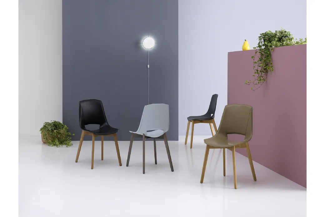 Chaise en bois avec assise en cuir