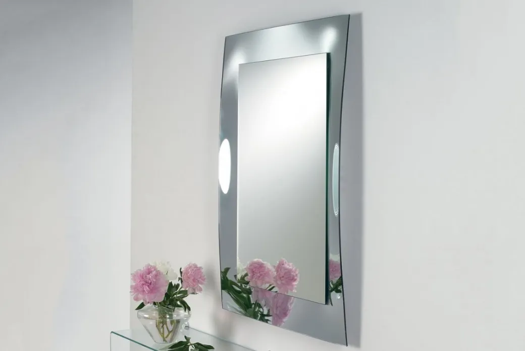 Miroir avec cadre en verre courbé chromé