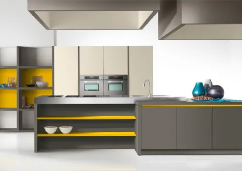 Cuisine avec îlot Matt Laque Recouvrir en acier inoxydable