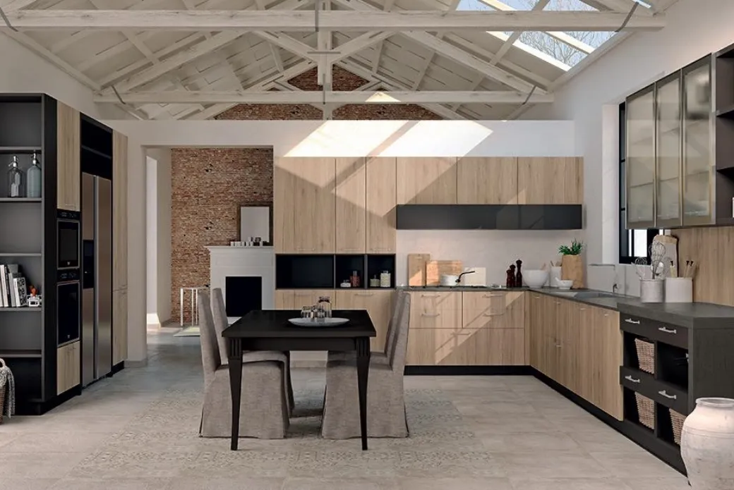 Cuisine moderne avec noueux effet de porte