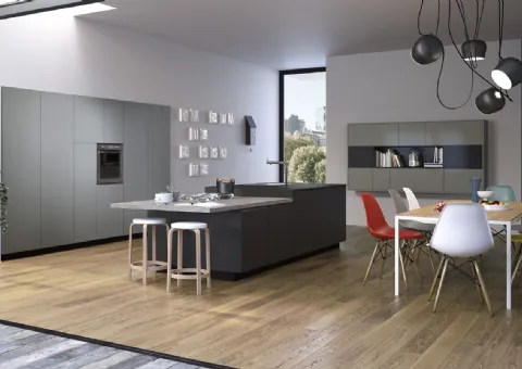 Matt Laque Cuisine avec table Péninsule