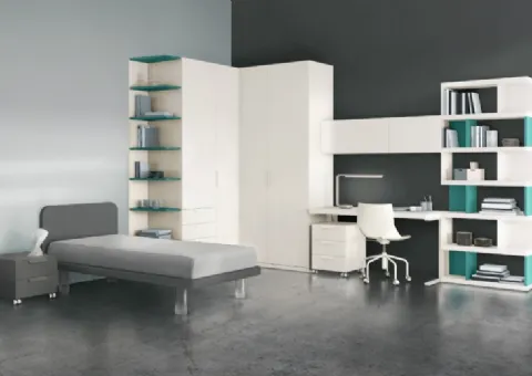 Petite chambre avec bureau et bibliothèque