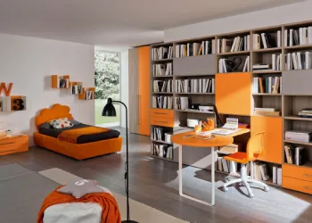 Petite chambre avec bibliothèque et bureau