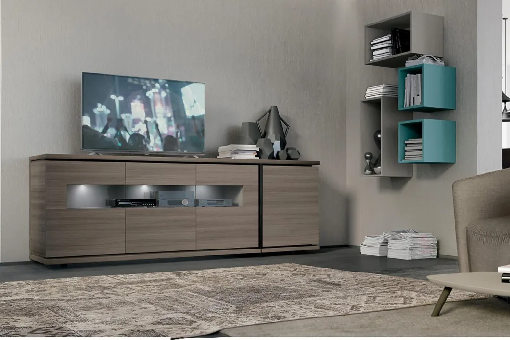 Madia à trois portes avec insert en verre transparent