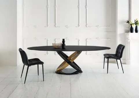 Table Fixe avec Base en Métal et Plateau en Verre
