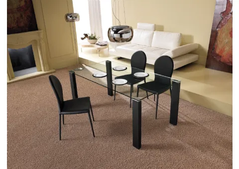 Table en verre avec pieds gainés de cuir