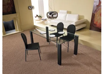 Table en verre avec pieds gainés de cuir