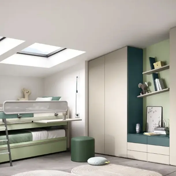 Chambre d'enfant avec lits gigognes K124 de Moretti Compact Camerette.