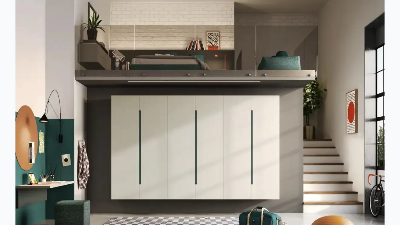 Chambre avec mezzanine Y115 de Moretti Compact Camerette