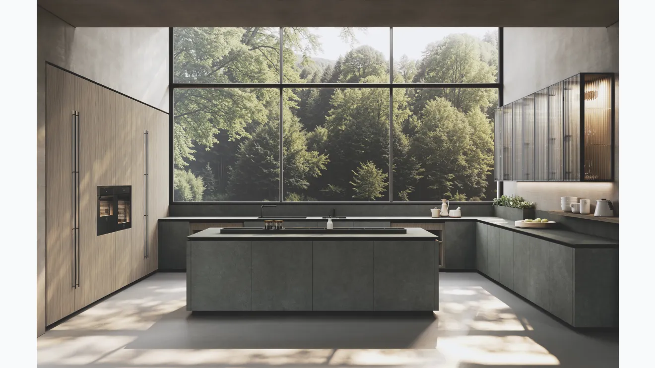 Cuisine de design en stratifié avec l'îlot Balance de Binova.