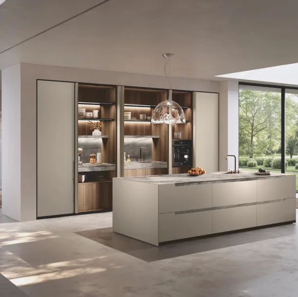 Cuisine design avec l'îlot Bluna et la poignée Stone de Bin