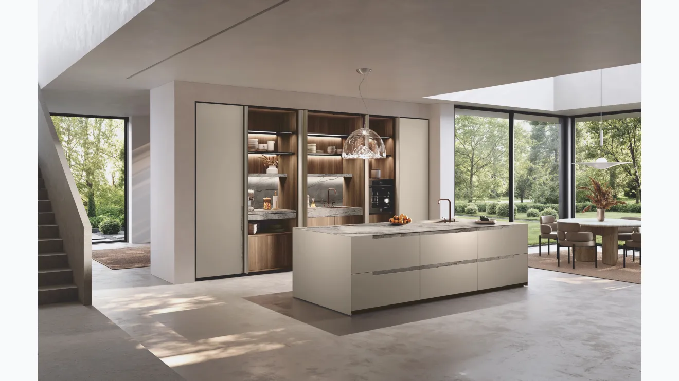 Cuisine design avec l'îlot Bluna et la poignée Stone de Bin