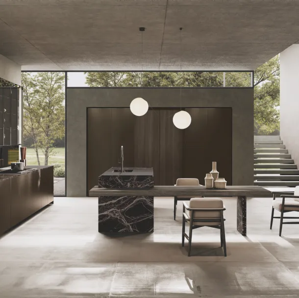 Cuisine design avec l'îlot Bluna Tech en aluminium de Binova.