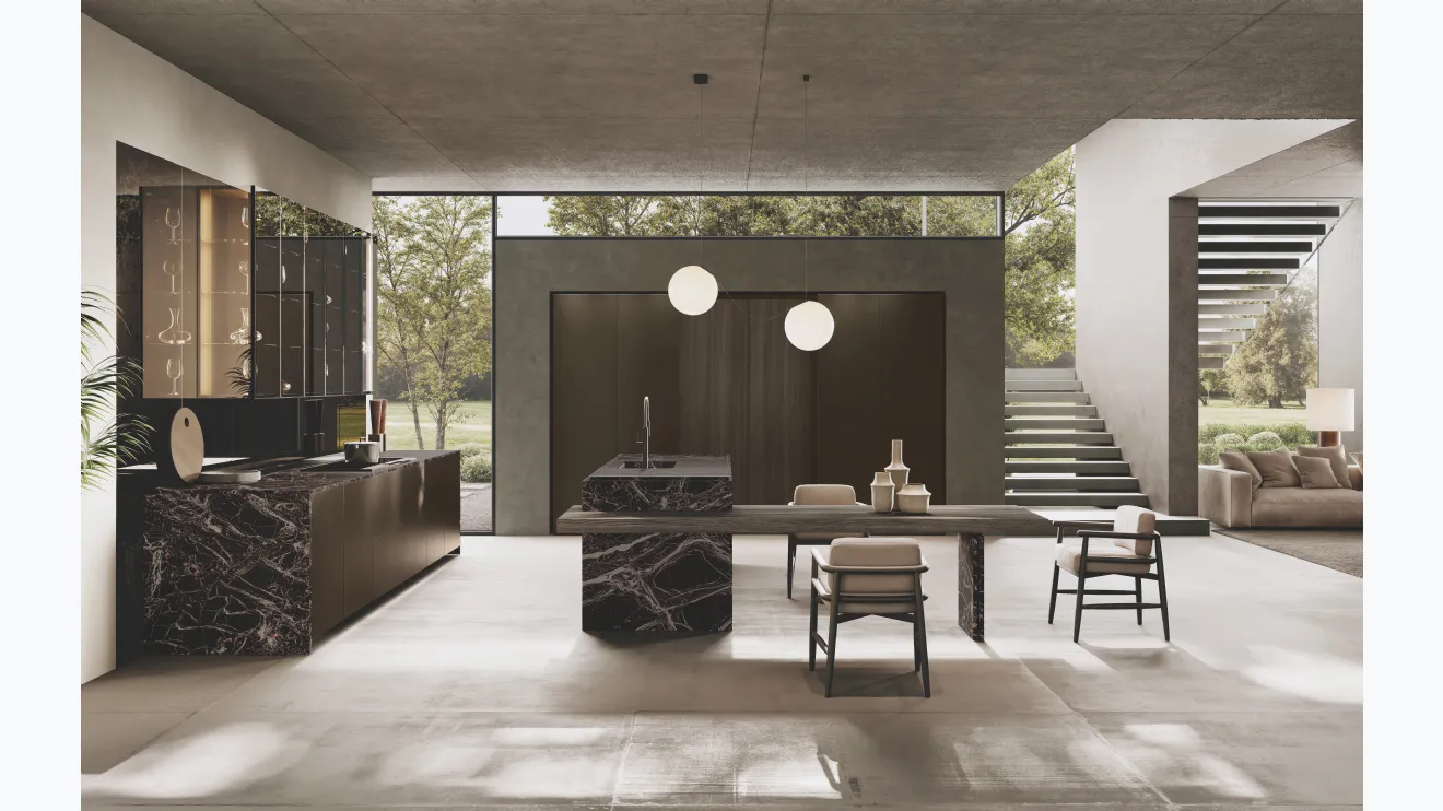 Cuisine design avec l'îlot Bluna Tech en aluminium de Binova.