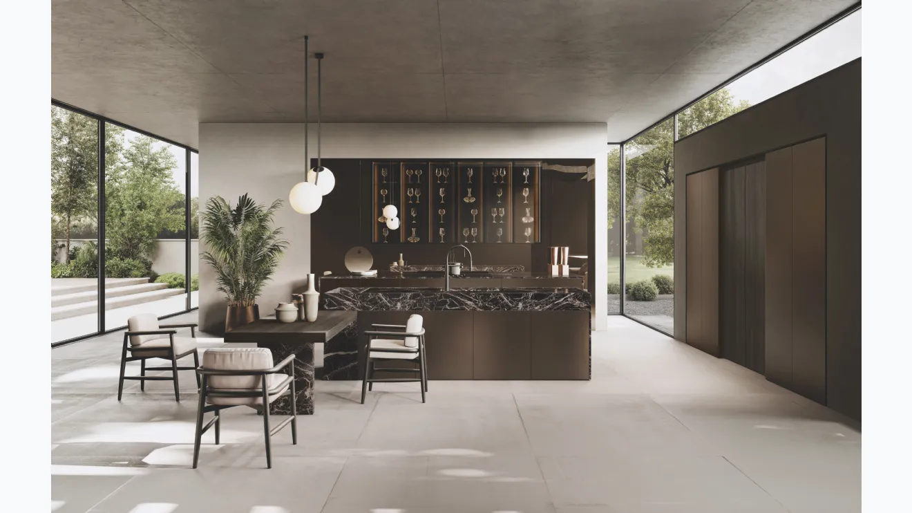 Cuisine design en MDF avec îlot Bluna Tech en aluminium de Binova
