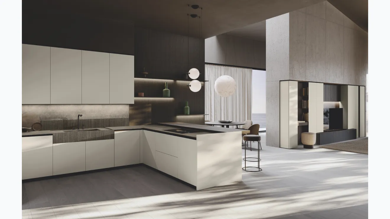Cuisine design avec îlot Bluna Tech mat de Binova.