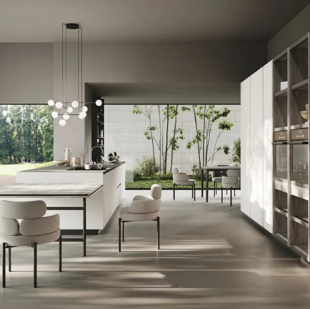 Cuisine moderne avec îlot Ménta en mélaminé gris mat Emme de Miton