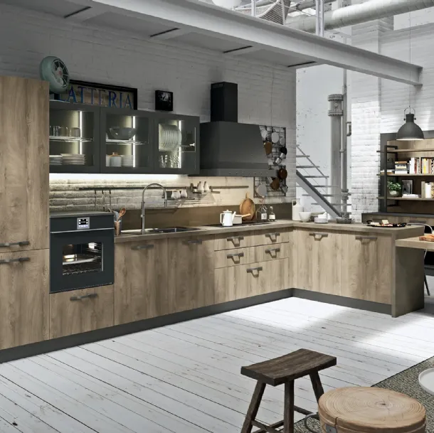 Cuisine moderne avec l'îlot SP-22 Industrial 02 d'Astra