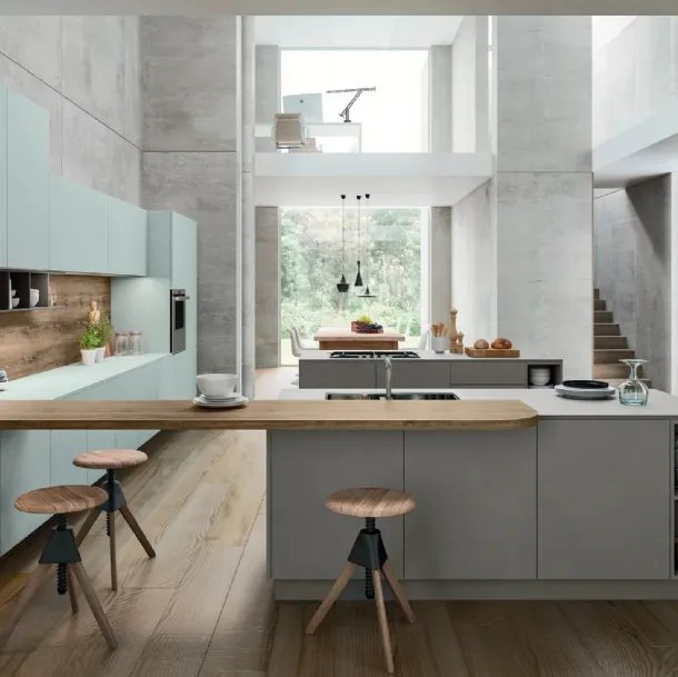 Cuisine moderne avec îlot et péninsule SP-22 Moderne 12 en verre et laqué par Astra