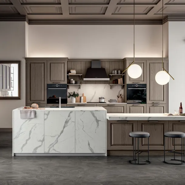 Cuisine Classique en frêne laqué avec l'îlot Romantique 01 de Gentili Cuc