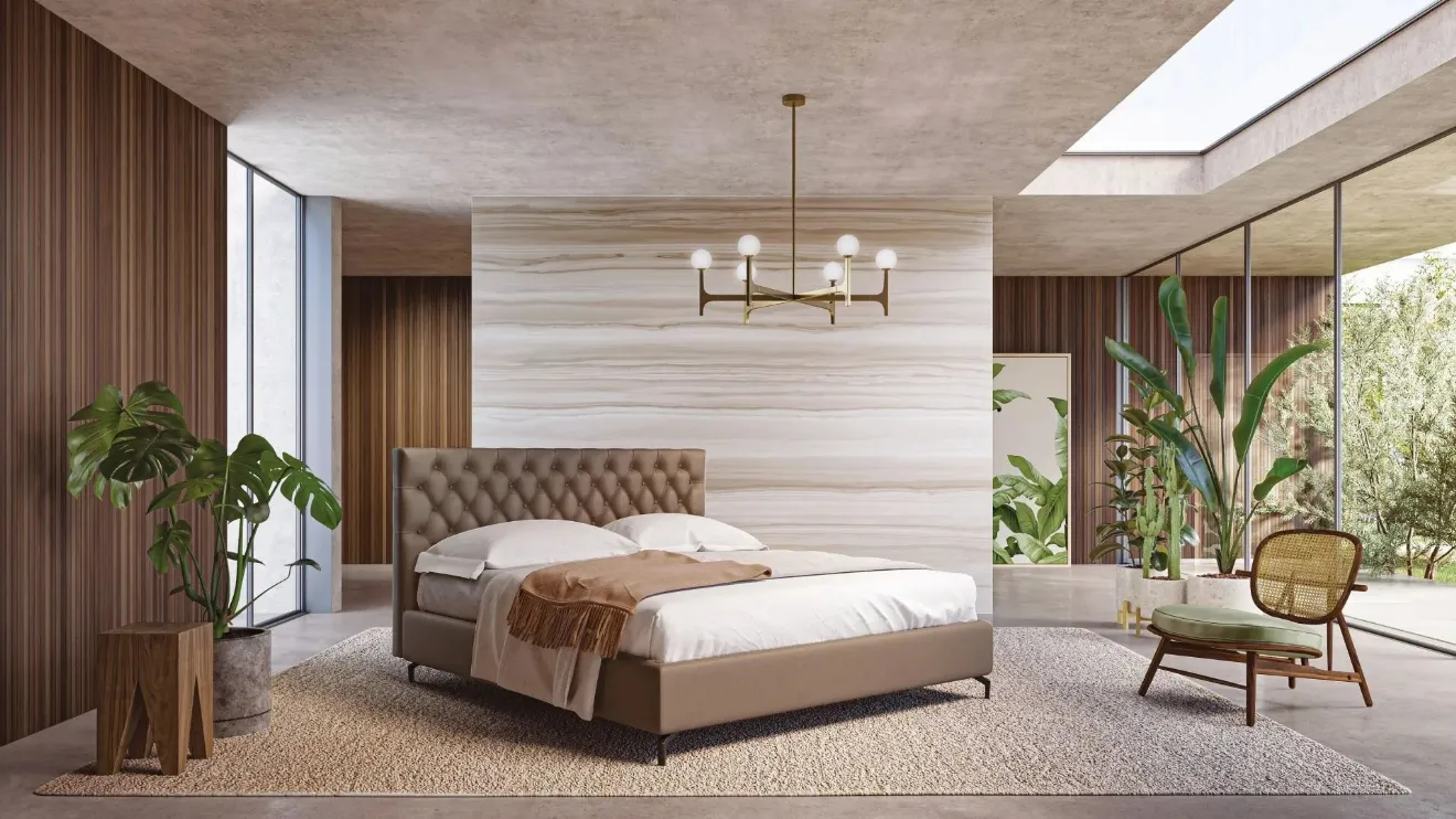 Lit en cuir avec tête de lit capitonnée Carlotta d'Ergogreen