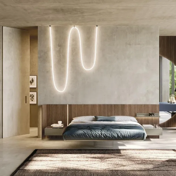 Lit en bois avec tête de lit Système Sipario N11 de Mobilgam