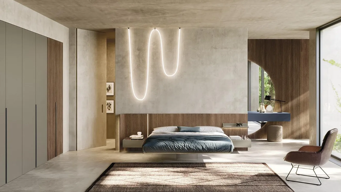 Lit en bois avec tête de lit Système Sipario N11 de Mobilgam