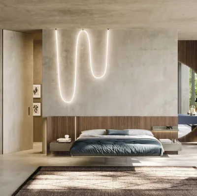 Lit en bois avec tête de lit Système Sipario N11 de Mobilgam