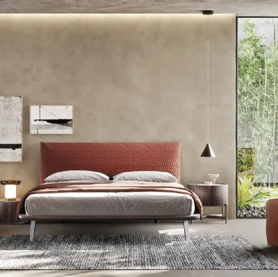 Lit avec tête rembourrée et cadre de lit en bois de Mobilgam