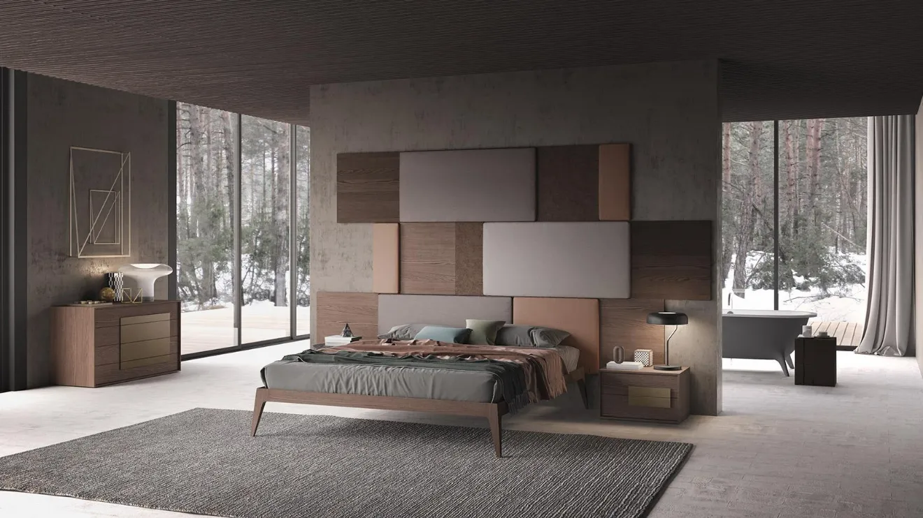 Lit double Tetris en bois et tissu Mobilgam