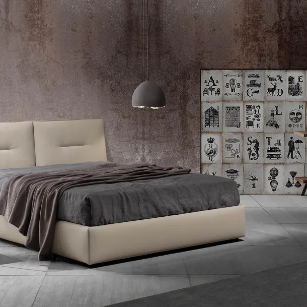 Lit double Zoé Uno en velours rembourré par Excò.