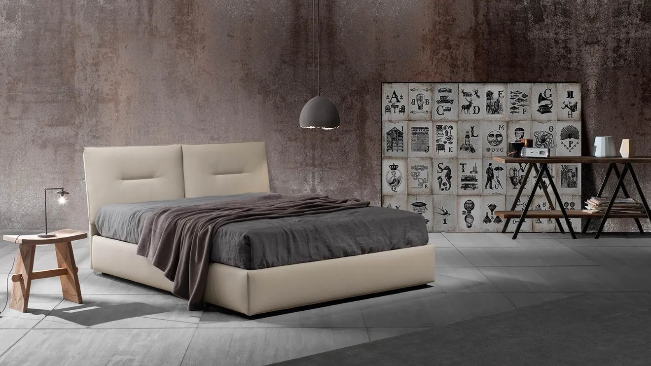 Lit double Zoé Uno en velours rembourré par Excò.