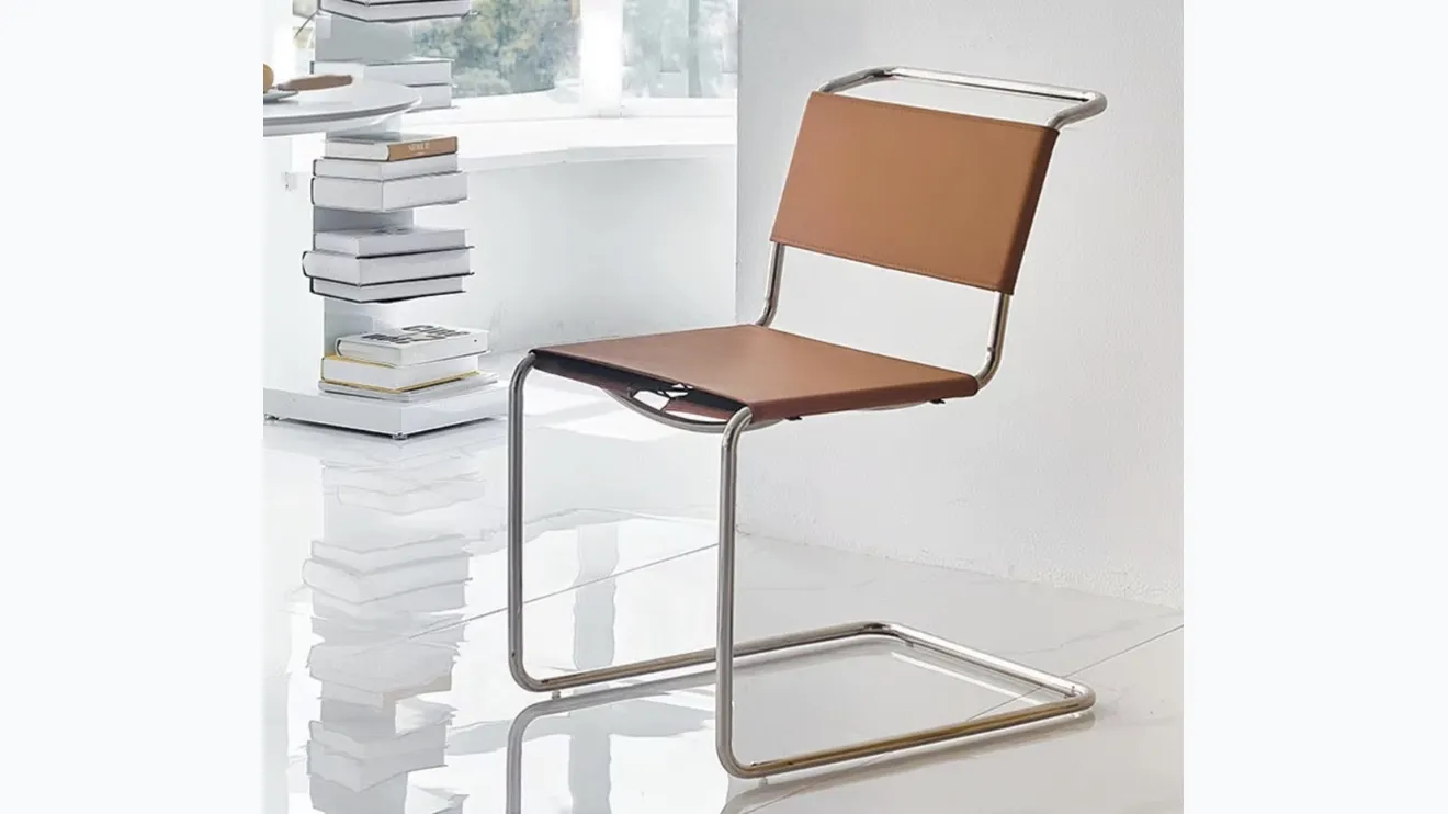 Chaise Galileo en acier recouverte de cuir de Sigerico