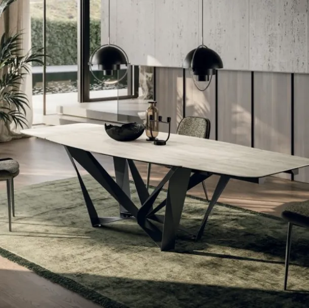 Table extensible Papillon en céramique travertin de Sedit