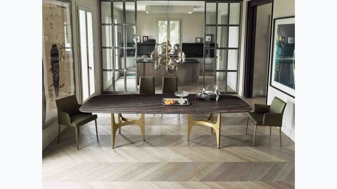 Table Universe XXL avec dessus en SuperMarmo et base en acier laqué de Bontempi