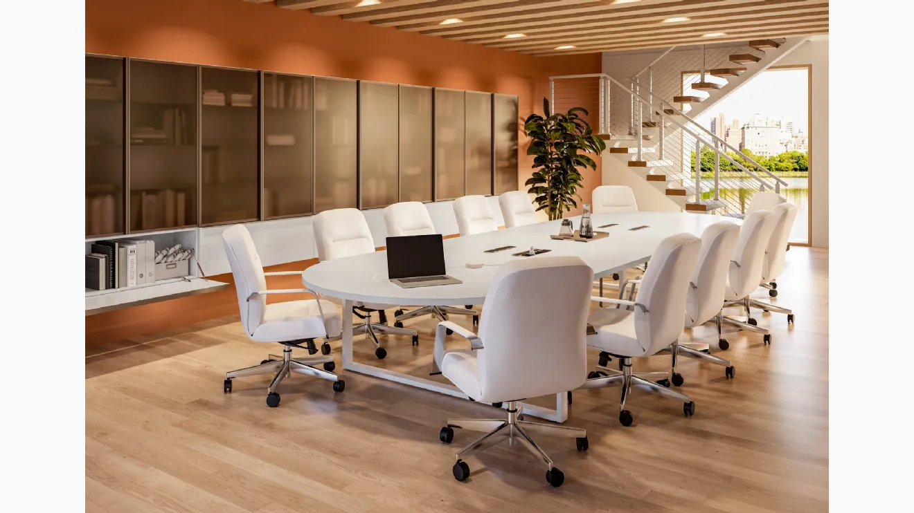 Bibliothèque de bureau OF106 avec portes battantes en verre de Giessegi