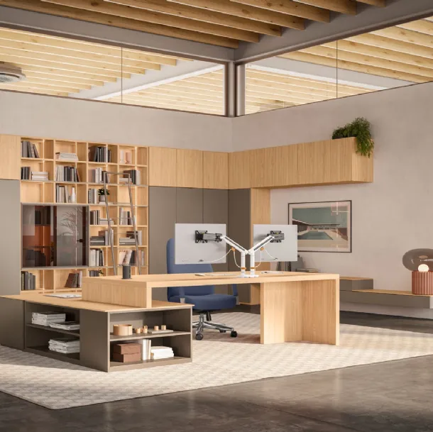 Bureau de direction et bibliothèque d'angle OF111 de Giessegi.