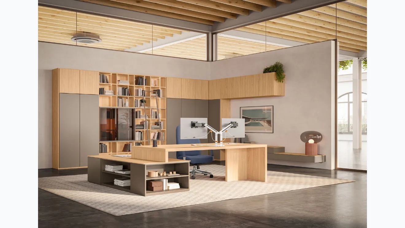 Bureau de direction et bibliothèque d'angle OF111 de Giessegi.