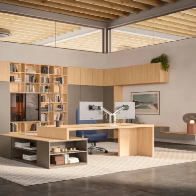 Bureau de direction et bibliothèque d'angle OF111 de Giessegi.