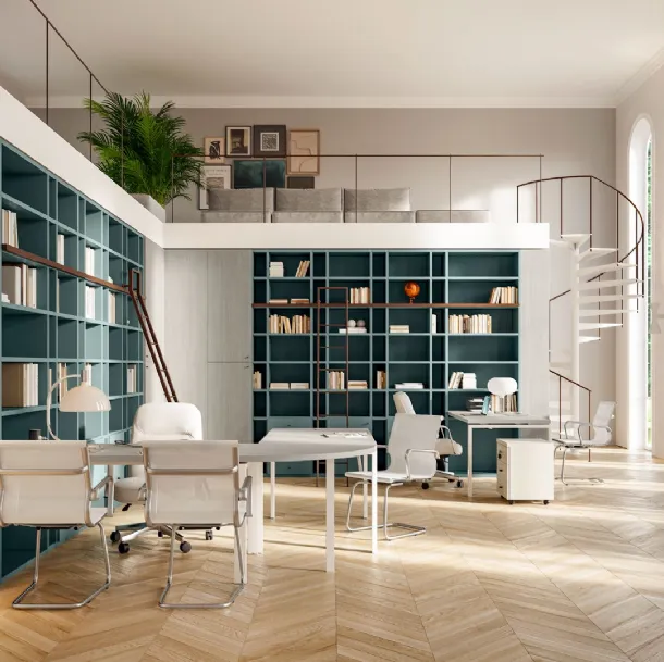 Bureau opérationnel OF109 avec bibliothèque d'angle de Giessegi