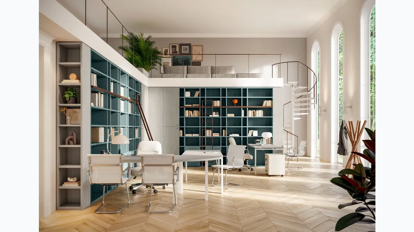 Bureau opérationnel OF109 avec bibliothèque d'angle de Giessegi