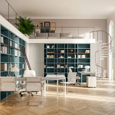 Bureau opérationnel OF109 avec bibliothèque d'angle de Giessegi