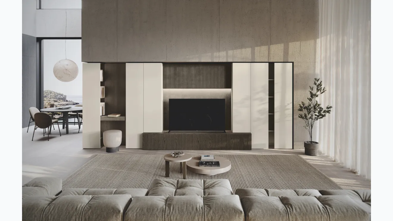 Mur équipé Bluna Tech mat en bois stratifié et laqué de Binova