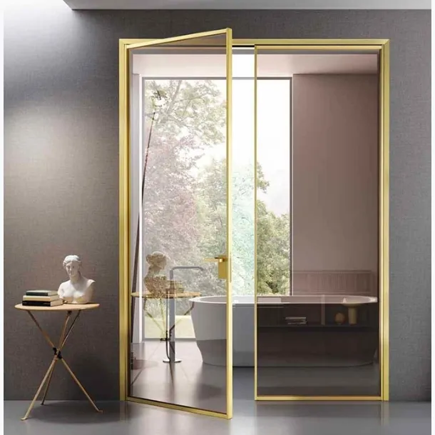 Porte intérieure battante en verre et aluminium Mini Tall Glass Gold de BiHome.